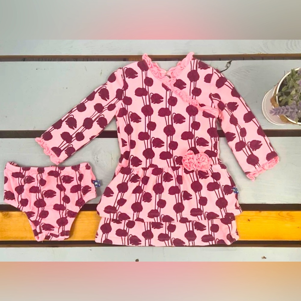 Kickee Pants 0-3 Month Dress with Matching Diaper Cover (Rare Set!)